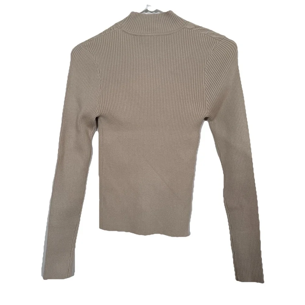 Lulus‎ Curated Forecast Sweater Top XS Beige Ribbed Mock Neck Stretch